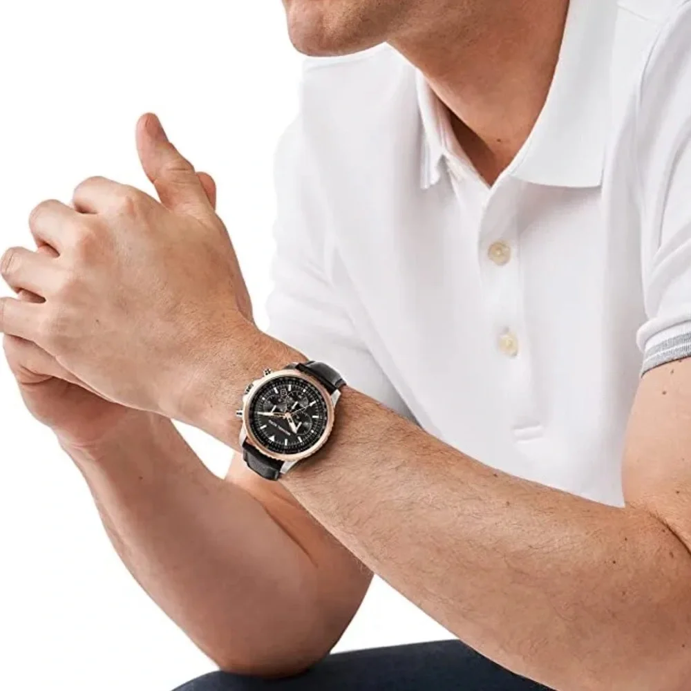MICHAEL KORS • Black Leather Access Gage Rose Gold Hybrid Smart Watch